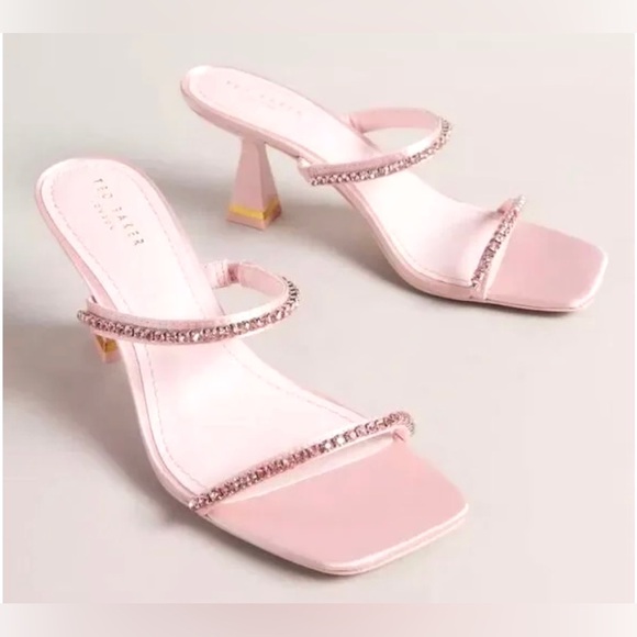 Ted Baker Shoes - Ted Baker Sandals Rinita Diamante Satin Mule Heels Pink Womens Size 8